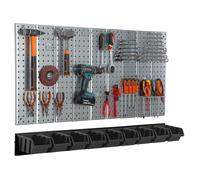 Paroi à outils 117x72cm Système de stockage en métal avec supports d'outils Crochets à outils 9 boîtes empilables noir Atelier Garage Planche à fiches Outils électriques Paroi perforée