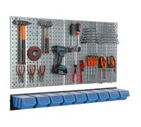 Paroi à outils 117x72cm Système de stockage en métal Supports d'outils Crochets à outils 9 boîtes empilables bleu Planche à trous Garage Planche à fiches Outils électriques Paroi à trous