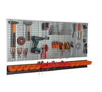 Paroi à outils 156x72 cm Système de stockage en métal avec supports d'outils Crochets à outils et 10 boîtes empilables 80 x 115 x 60 mm Couleur : orange Planche à trous atelier garage Planche enfichab