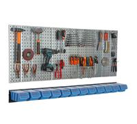 Paroi à outils 156x72 cm Système de stockage en métal avec supports d'outils Crochets à outils et 12 bacs gerbables 120 x 200 x 90 mm Couleur : bleu Planche à trous atelier garage Planche enfichable o