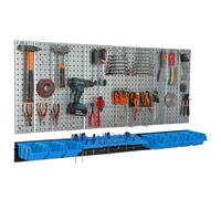 Paroi à outils 156x72 cm Système de stockage en métal avec supports d'outils Crochets à outils et 7 boîtes empilables 120 x 195 x 90 mm Couleur : bleu Planche à trous Atelier Garage Planche enfichable