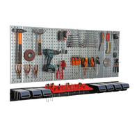 Paroi à outils 156x72 cm Système de stockage en métal avec supports d'outils Crochets à outils et 7 bacs empilables 120 x 200 x 90 mm Couleur : noir Planche à trous atelier garage Planche enfichable o
