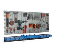 Paroi à outils 156x72 cm Système de stockage en métal avec supports d'outils Crochets à outils et 8 boîtes empilables 100 x 150 x 70 mm Couleur : bleu Planche à trous Atelier Garage Planche enfichable