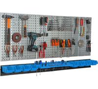 Paroi à outils 156x72 cm Système de stockage en métal avec supports d'outils Crochets à outils et 8 boîtes empilables 100 x 150 x 70 mm Couleur : bleu Planche à trous Atelier Garage Planche enfichable