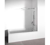 Paroi de baignoire frontale avec panneau fixe - Transparente - Verre trempé 6 mm Anticalcaire inclus - Profilés Argent Brillant - Largeur 100 cm - Hauteur 145 cm