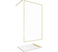 Paroi de Douche 120x200cm + Grille Finition Or Doré Brossé + Receveur Blanc 120x80x4cm
