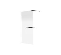 Vente-unique - Paroi de douche à l'italienne brume avec porte serviette et étagéres - 120 x 200 cm - Noir mat - POMARO