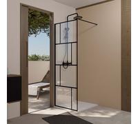 Paroi de Douche à l'Italienne Serigraphie type Briques - 70x195cm - Profile Noir Mat - Verre 5mm