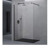 doporro Paroi de Douche à L'italienne Transparent 90cm Pare-Douche Verre de Sécurité 8mm Bremen1K 90x200cm Profilé Noir Stabilisateur en Acier Inoxydable