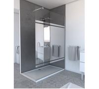 Paroi de Douche avec Bande Miroir 140x200cm - Verre 8mm - Profilé Chrome - FREEDOM 2 MIRROR