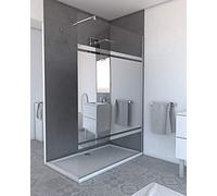 Paroi de Douche avec Bande Miroir 140x200cm - Verre 8mm - Profilé Chrome - FREEDOM 2 MIRROR