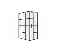 Paroi de douche fixe avec porte pivotante serigraphiée noir mat - 120 x 80 x 190 cm - CAPARICA