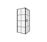 Paroi de douche fixe avec porte pivotante serigraphiée noir mat - 80 x 80 x 190 cm - CAPARICA