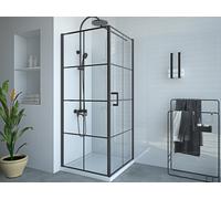 Paroi de douche fixe avec porte pivotante serigraphiée noir mat - 80 x 80 x 190 cm - CAPARICA