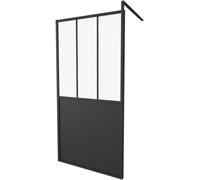 Paroi de douche fixe GELCO, 100x200 cm, aluminium noir mat, verre transparent de 5 mm, réglable de 97,75 à 99,25 cm, avec barre de renfort extensible
