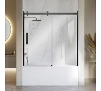 Paroi de douche VEVOR pour baignoire, 1524x1524 mm, demi-cadre, verre de sécurité transparent de 8 mm, noire. Portillon coulissant en verre pour baignoires et douches, avec 2 poignées en acier inoxyda