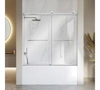 Paroi de douche VEVOR pour baignoire, 1524x1524 mm, sans cadre, verre trempé de 8 mm, argentée. Habillage de baignoire avec porte coulissante double en verre transparent trempé, pour baignoires et dou