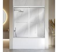 Paroi de douche VEVOR pour baignoire, 1524x1524 mm, semi-encadrée, verre de sécurité transparent de 6 mm, cadre en aluminium fin, porte coulissante double avec 2 poignées en acier inoxydable