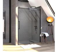 Porte de douche 140x200cm type industriel coulissante NOIR MAT - verre trempe 8mm