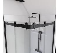 Paroi porte de douche type industriel ouverture d'angle profiles noir mat - verre trempe 8mm