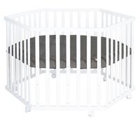 Parois de lit hexagonales en bois blanc – Lit parapluie pour bébé, mobile avec roulettes et matelas de protection rembourré en similicuir gris