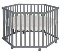 Parc Bébé Hexagonal + Tapis Déperlant En Cuir Végan Luxe Anthracite - Tapis Grège TU