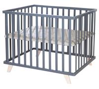 Parois de sécurité Roba, 75 x 100 cm, en bois anthracite - Lit parapluie pour bébé, comprenant un matelas gris chiné matelassé - Hauteur réglable - Pieds en bois massif