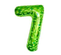 ParPix Ballon en aluminium motif pixel pour 7e anniversaire garçon et fille, thème pixel vert, 100 cm, ballon en aluminium 7, décoration d'anniversaire 7 ans, ballon à l'hélium, décoration