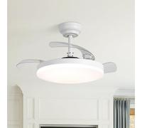 Parrot Uncle 91cm Ventilateur de Plafond avec Lumiere Silencieux, 3 Onzichtbare Intrekbare Vleugels, 3 Températures De Couleur, 6 Vitesses, Télécommande, Minuterie Pour la Chambre à Coucher, Blanc