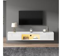 Parrot Uncle Meuble blanc brillant pour téléviseur 70 pouces, éclairage LED, contrôle Bluetooth APP,Support TV mural, 160*31*22cm