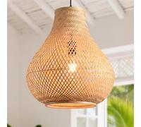 Parrot Uncle Suspension en Bambou, Abat-jour en Rotin de 38 cm, Abat-jour en Bambou Naturel, Suspension de Plafond Bohème,Hauteur Réglable,Douille E27 pour Salon,Restaurant,Café (Ampoule non fournie)