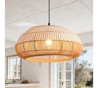 Parrot Uncle Suspension en Bambou, Suspension Rotin & Film 48 cm, Abat-jour de Plafond Bohème Tissé à la Main, Hauteur Réglable, Douille E27 pour Salon de Thé et Îlot de Cuisine (Ampoule non fournie)