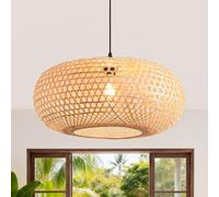 Parrot Uncle Suspension en Rotin, Abat-jour en Bambou Naturel Tissé à la Main 55 cm, Suspension Bohème, Cadre en Fer, Hauteur Réglable, Douille E27 pour Salon et Salle à Manger (Ampoule non fournie)