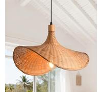 Parrot Uncle Suspension en Rotin, Abat-jour en Bambou Style Campagnard Naturel 50x40cm, Abat-jour de Plafond, Hauteur Réglable, Douille E27 pour Salle à Manger Bohème(Ampoule non fournie)