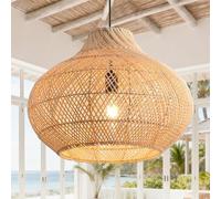 Parrot Uncle Suspension en Rotin, Abat-jour en Osier Naturel Tissé à la Main 35 cm, Abat-jour de Plafond en Bambou, Hauteur Réglable, Douille E27 pour Salle à Manger et Salon (Ampoule non fournie)