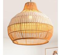 Parrot Uncle Suspension Rotin & Film, Abat-jour en Bambou Naturel Tissé à la Main 43 cm, Abat-jour de Plafond Bohème, Hauteur Réglable, Douille E27 pour Déco Moderne Rurale (Ampoule non fournie)