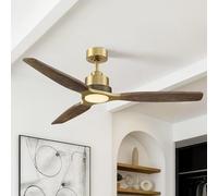 Parrot Uncle Ventilateur de Plafond avec éclairage 122cm, Cct Modulable 3000/4000/6000k, Moteur DC Silencieux 35w, 6 Vitesses, Fonction été-Hiver, Télécommande, Pales en Bois Massif four Chambre Salon