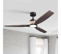 Parrot Uncle Ventilateur de Plafond avec éclairage 142cm, Cct Modulable 3000/4000/6000k, 35W Moteur DC Silencieux, 6 Vitesses, Fonction été-Hiver, Télécommande, Pales en Bois Massif four Chambre Salon