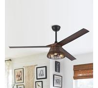 Parrot Uncle Ventilateur de Plafond avec éclairage 152cm, 35W Moteur DC Silencieux, 6 Vitesses, Fonction été-Hiver, mémoire, Télécommande, Pales ABS, Abat-jour en osierfour Chambre Salon