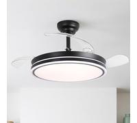 Parrot Uncle Ventilateur de plafond avec Lumiere Silencieux et pales Rétractables, 106 cm 3 pales, 36W, Moteur DC, mode été et hiver, 6 vitesses, télécommande, Noir-Cercle