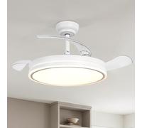 Parrot Uncle Ventilateur de plafond avec Lumiere Silencieux et pales Rétractables, 106 cm 3 pales, 36W, Moteur DC, mode été et hiver, 6 vitesses, télécommande, Blanc-Cercle