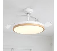 Parrot Uncle Ventilateur de plafond avec Lumiere Silencieux et pales Rétractables, 106cm 3 pales, 36W, Moteur DC, mode été et hiver, 6 vitesses, télécommande, Bois