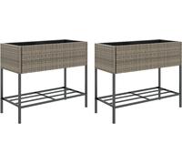 Parterre surélevé avec étagère 2 pcs. Gris 90x40x75 cm Poly rotin