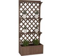 Parterre surélevé HWC-P69, bac à plantes/fleurs bac à plantes treillis espalier surface de rangement bois 177x77x33cm ~ brun