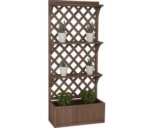 Parterre surélevé HWC-P69, bac à plantes/fleurs bac à plantes treillis espalier surface de rangement bois 177x77x33cm ~ brun