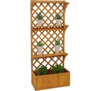 Parterre surélevé HWC-P69, bac à plantes/fleurs treillis espalier surface de rangement bois 177x77x33cm ~ naturel