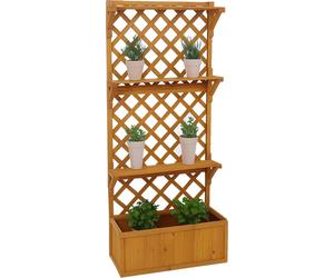 Parterre surélevé HWC-P69, bac à plantes/fleurs treillis espalier surface de rangement bois 177x77x33cm ~ naturel