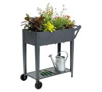 Parterre surélevé Relaxdays, avec tablette, 2 roues, pour jardin, balcon et terrasse, H x L x P : 80 x 85 x 50 cm, parterre sur table mobile, anthracite