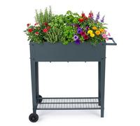 Parterre surélevé Relaxdays, étagère grillagée, 2 roues, jardin, balcon et terrasse, dimensions : 80 x 85 x 50 cm, parterre de table mobile, anthracite