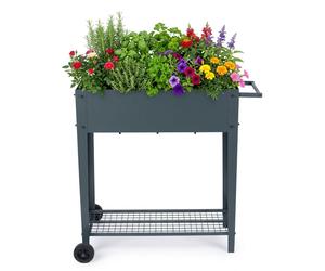 Parterre surélevé Relaxdays, étagère grillagée, 2 roues, jardin, balcon et terrasse, dimensions : 80 x 85 x 50 cm, parterre de table mobile, anthracite